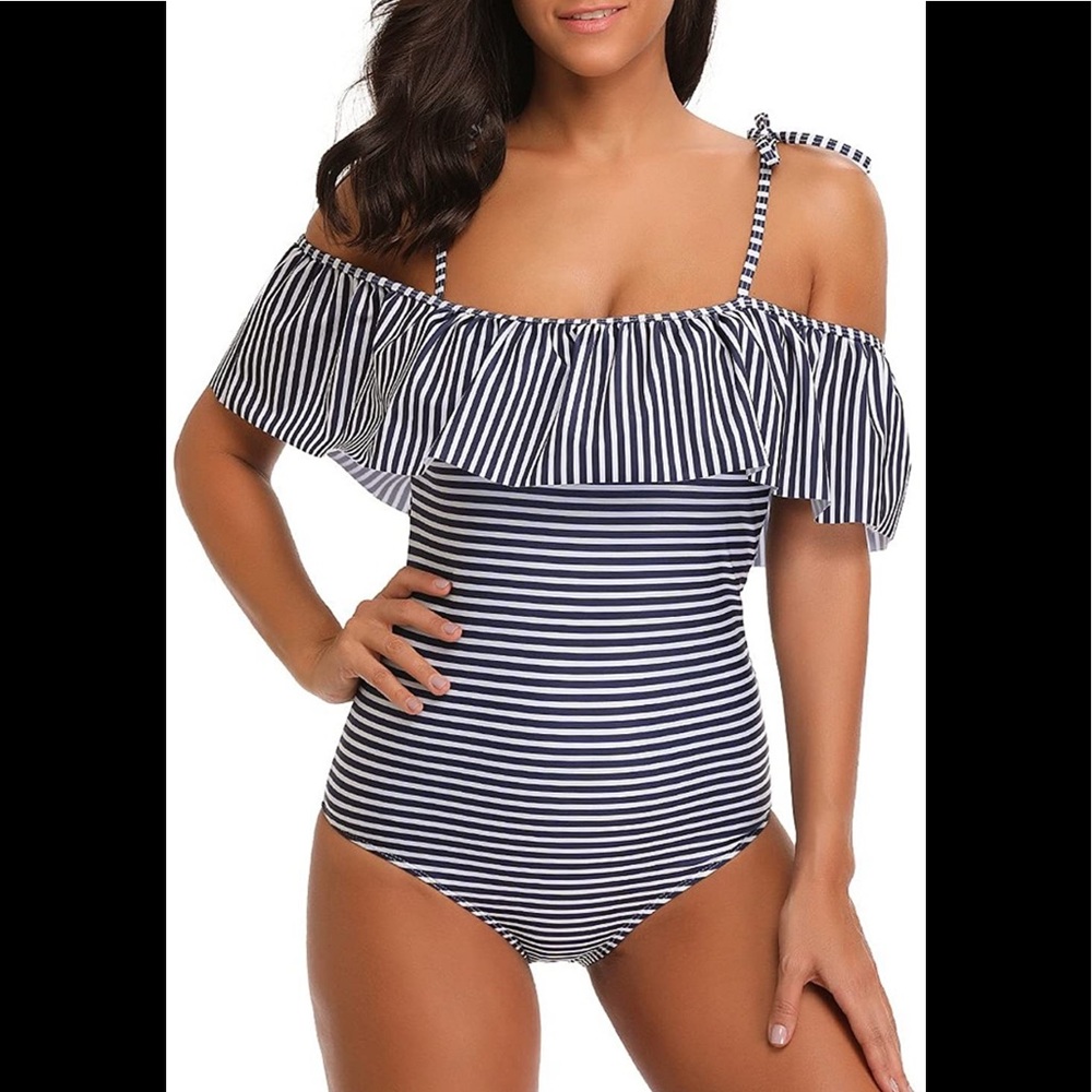 SESY Navy & White Striped One Piece Swimsuit, Small
